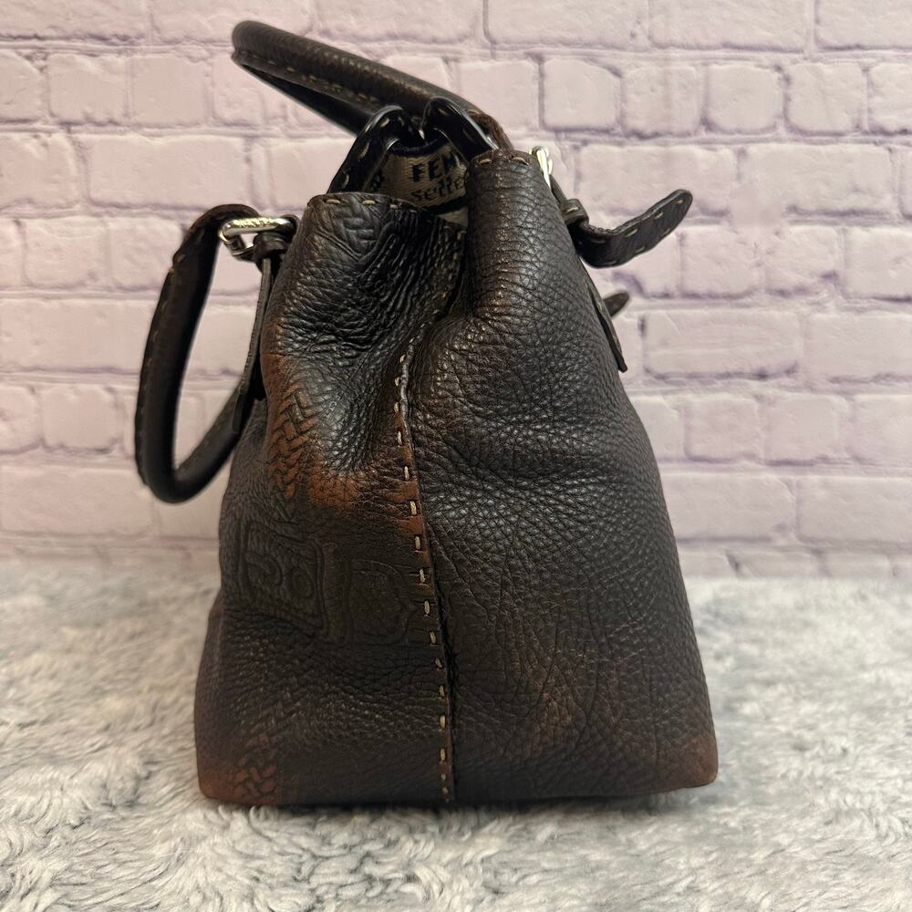 Fendi Selleria Villa Borghese Handbag Brown Leather Embossed Horse Purse - Picture 8 of 16